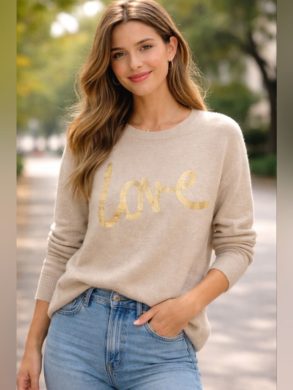 Philosophy Republic Clothing Women’s Love Gold Graphic Sweater XL Beige